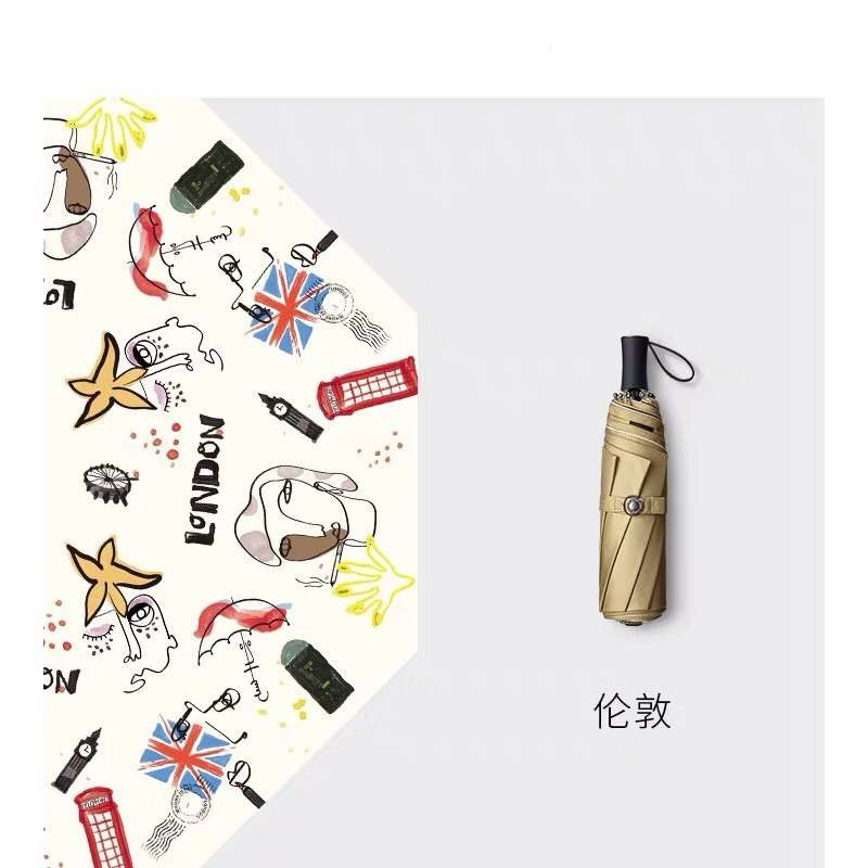 琴之韵 黑胶布全遮光双层8骨自动伞 伦敦
