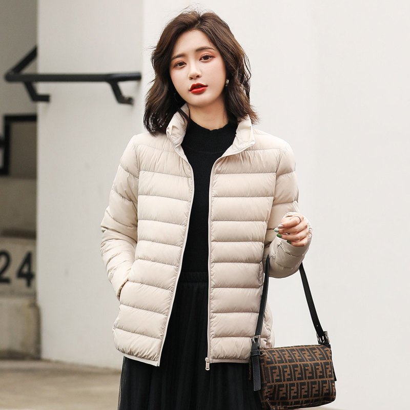 高梵(GOLDFARM)2019秋冬新款轻薄羽绒服女短款韩版修身立领休闲保暖外套 L 象牙白