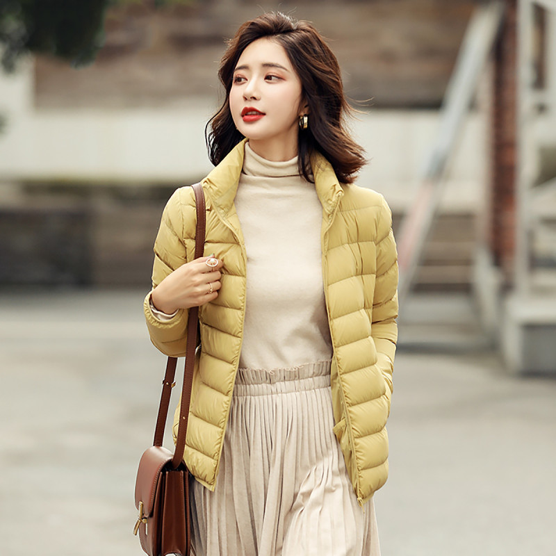 高梵(GOLDFARM)2019秋冬新款轻薄羽绒服女短款韩版修身立领休闲保暖外套 XXL 稻草黄