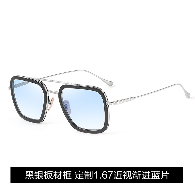 钢铁侠唐尼同款眼镜蜘蛛侠伊迪丝太阳镜男潮近视墨镜板材纯钛框架 浅蓝(1.67)