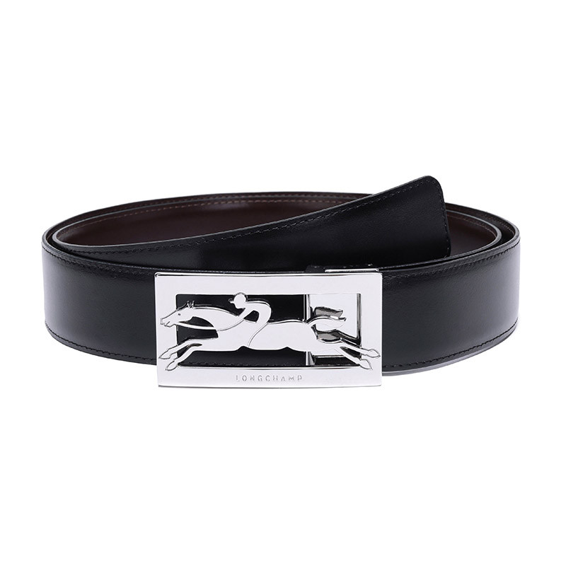 Longchamp 珑骧 DELTA BOX 男士系列牛皮双面扳扣式腰带 9614 022 093-黑色摩卡色 均码