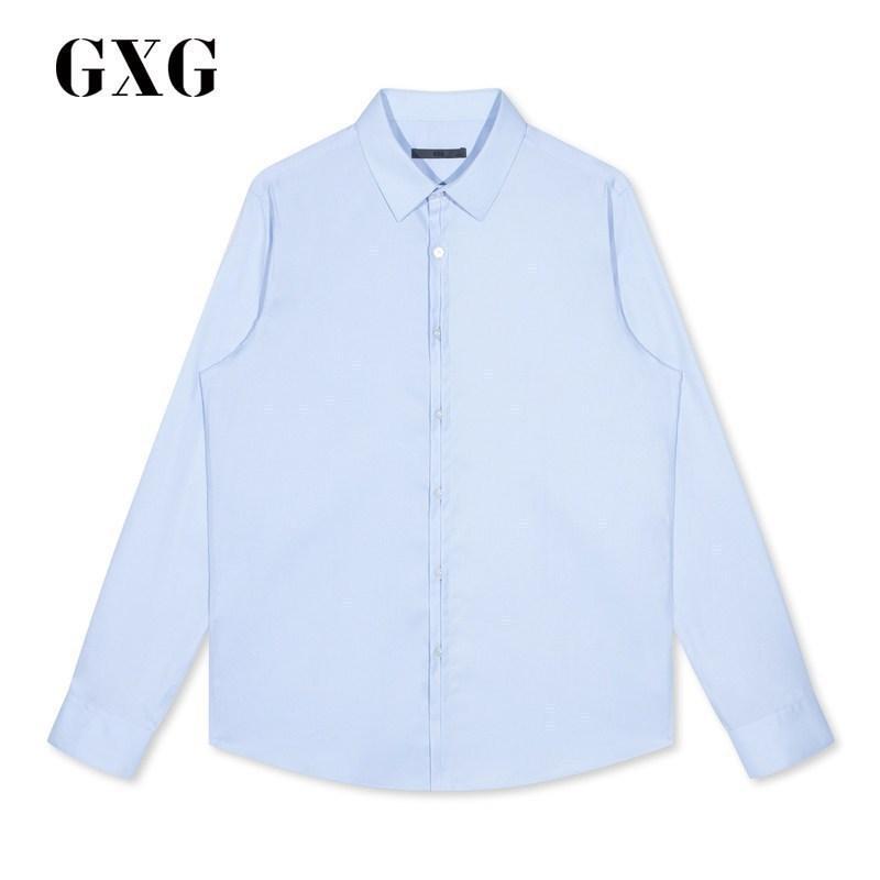 GXG男士春季休闲时尚潮流商场同款蓝色长袖衬衫_1 190/XXXL 蓝色