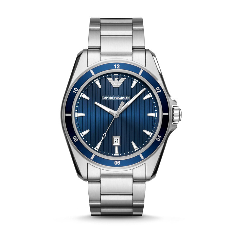 阿玛尼(EMPORIO ARMANI)钢带男手表 复古潮流蓝表盘石英腕表AR11100 蓝面