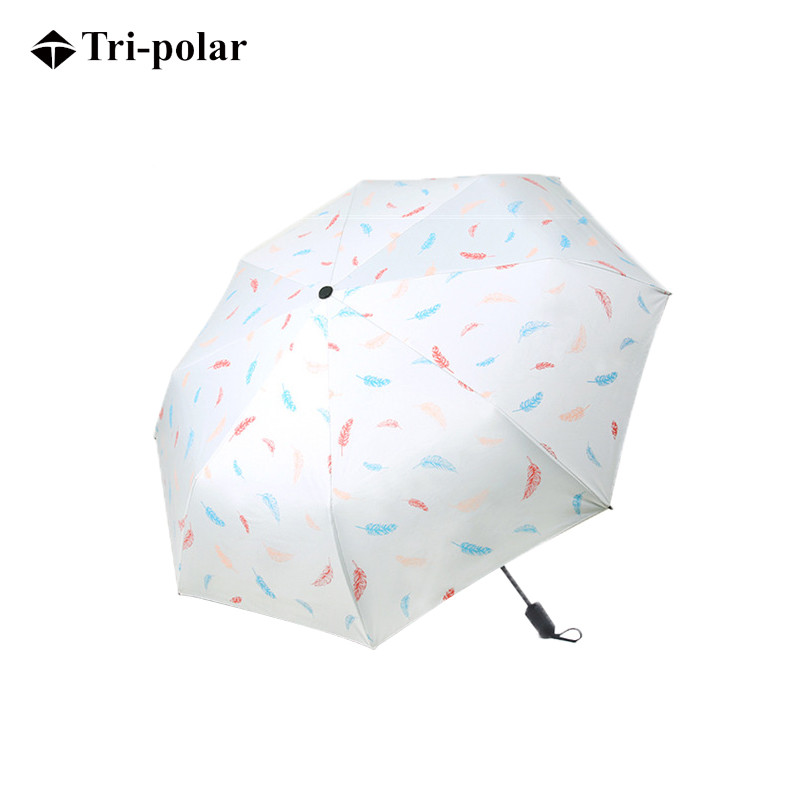 三极户外(Tripolar) TP7012 折叠伞室外旅行遮阳女折叠晴雨五折伞黑胶迷你口袋伞 白羽毛