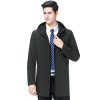 风衣男2019秋季纯色西装领中长款春秋商务休闲大衣薄外套韩版休闲翻领外套男潮劲霸七匹狼鄂尔多斯金利来梦特娇阿玛尼男装 200/108A 1998黑色连帽