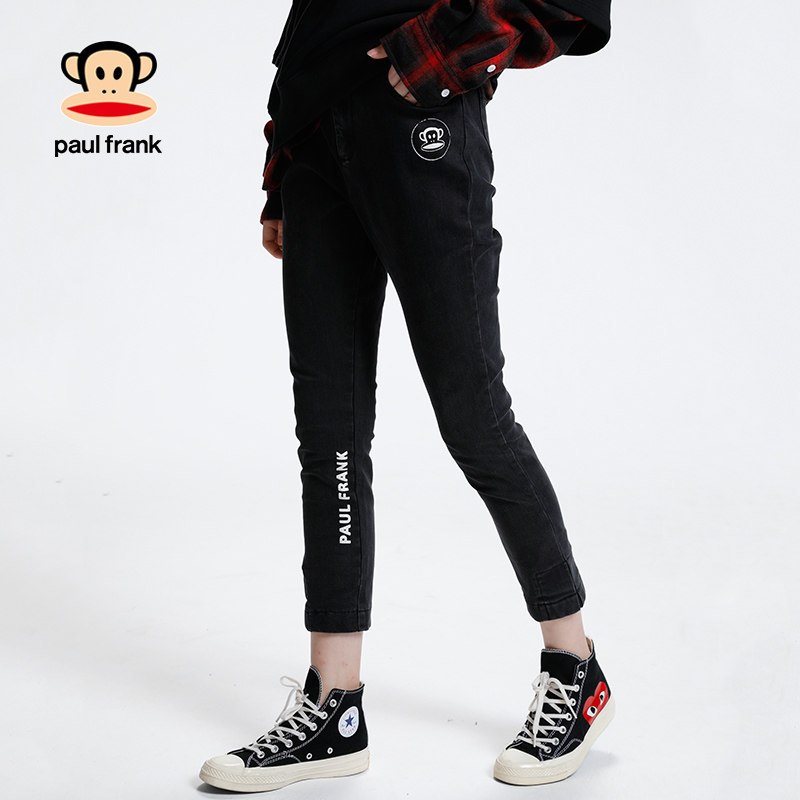 PaulFrank/大嘴猴2019秋季新款牛仔长裤女宽松黑色紧身裤学生潮 L 黑色