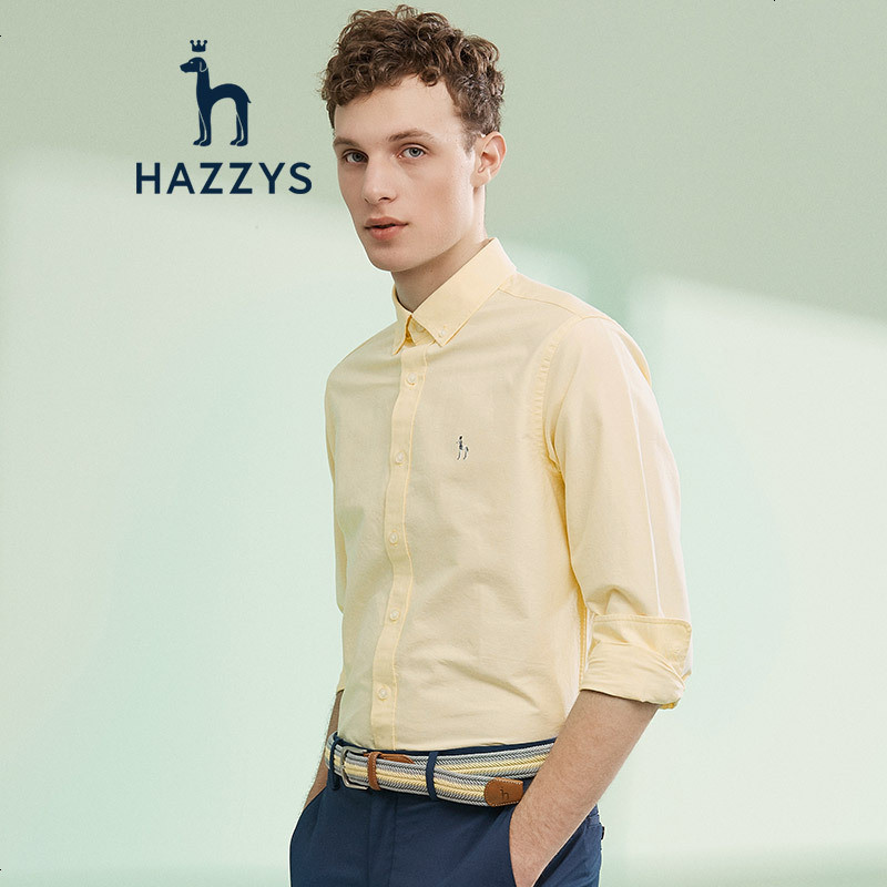 哈吉斯HAZZYS春夏新款衬衫男百搭挺括系扣领衬衫F 180/100A_50 黄色YL