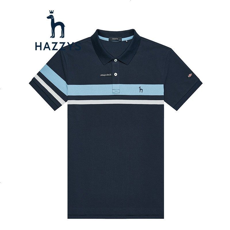 哈吉斯HAZZYS夏装新款T恤衫男时尚短袖POLO衫 深藏青色DN 190/108A_54