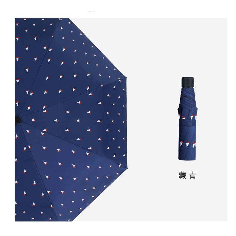 菲诺 雨中故事小清新太阳伞女防晒防紫外线折叠小巧便携黑胶遮阳晴雨两用雨伞 藏青