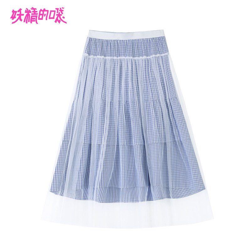 妖精的口袋半身裙女2019夏季新款纱裙百褶裙少女显瘦a字裙子潮 L 爱情海蓝色