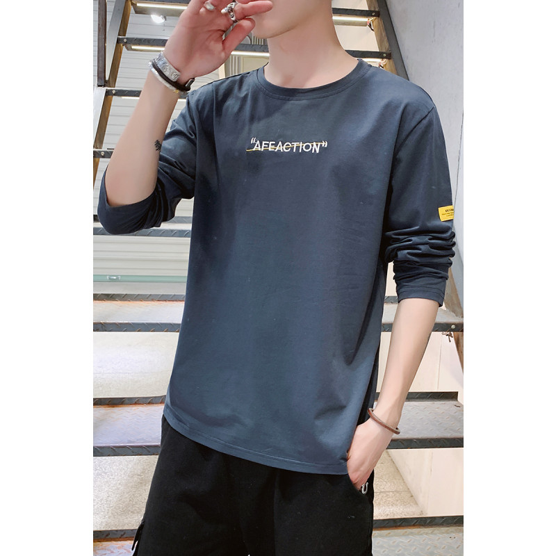 庄吉秋季长袖T恤男潮 青少年2019新款韩版潮流打底衫秋装卫衣圆领秋衣JU-MYY-6012 灰蓝 M