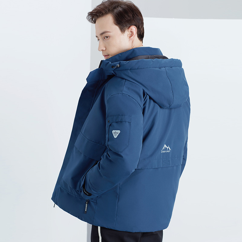 雅鹿时尚工装潮流外套反季羽绒服男中长款冬季保暖连帽帅气冬装D 175/L 雾霭蓝