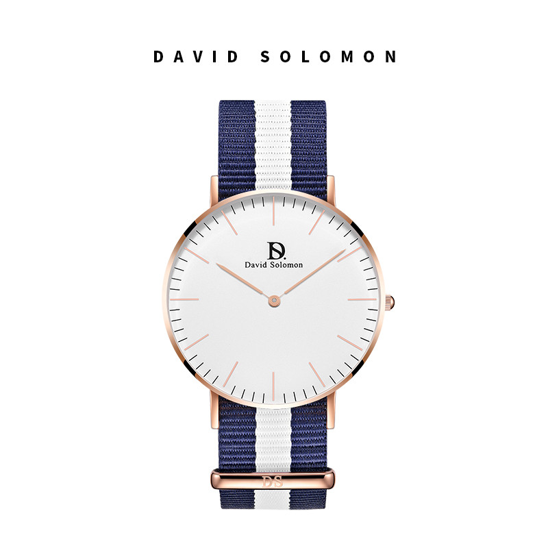 David Solomon手表时尚商务石英男表 白面蓝白经纶 白面蓝白经纶