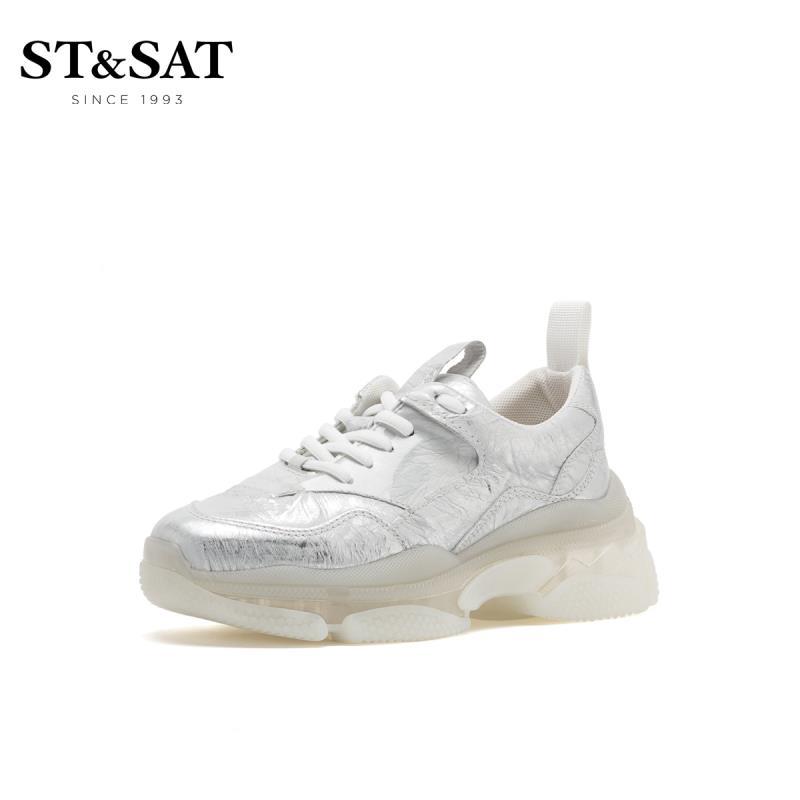 星期六(ST&SAT)秋季新款深口休闲高跟老爹鞋单鞋女SS93112231 23银色 37码