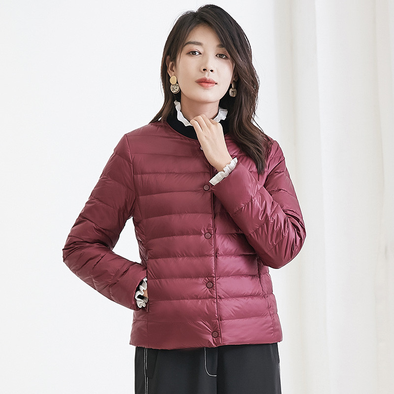 冰洁2019秋冬新款轻薄羽绒服女短款圆领百搭韩版修身内胆打底外套J90131108 185/104A 深绯红1216
