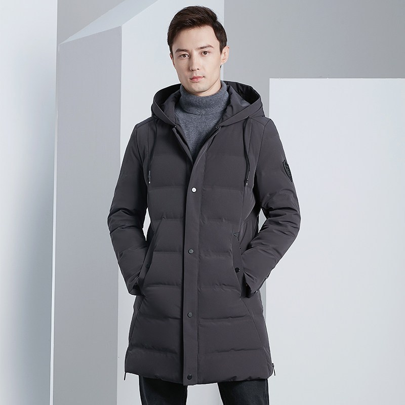 雅鹿羽绒服男冬季中长款2019新款时尚连帽中年纯色保暖外套男士Z 175/L 深灰