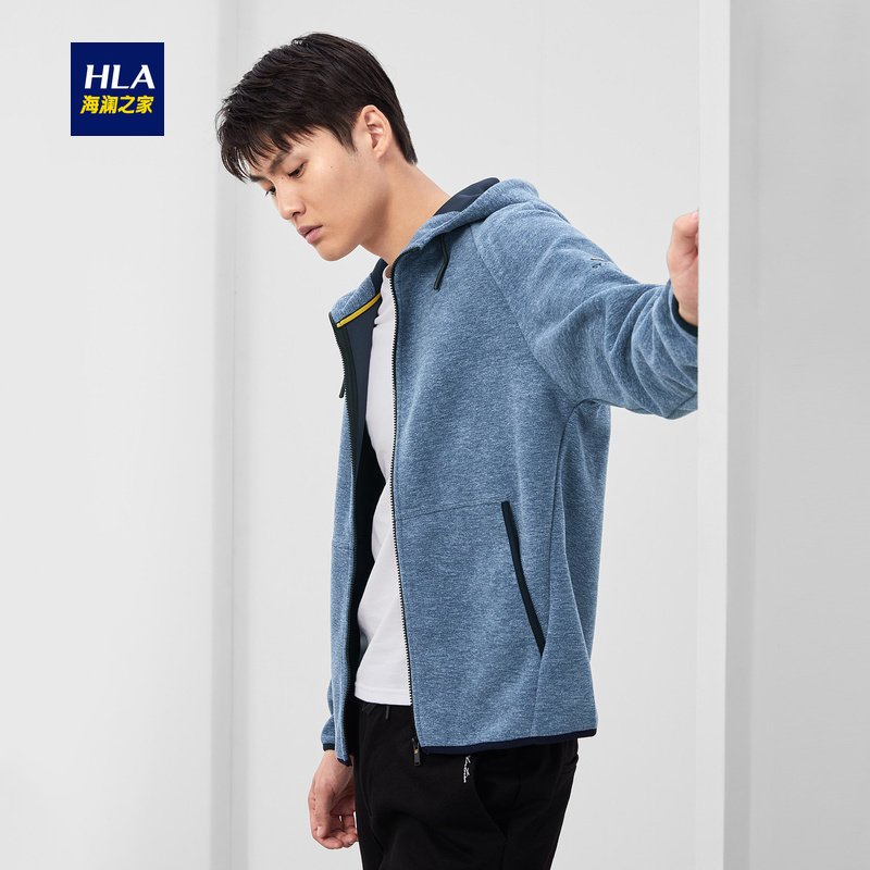 HLA海澜之家连帽款夹克2019秋季时尚休闲摇粒绒外套男 HWJAD3R501A 蓝灰AA 180/96A/XL