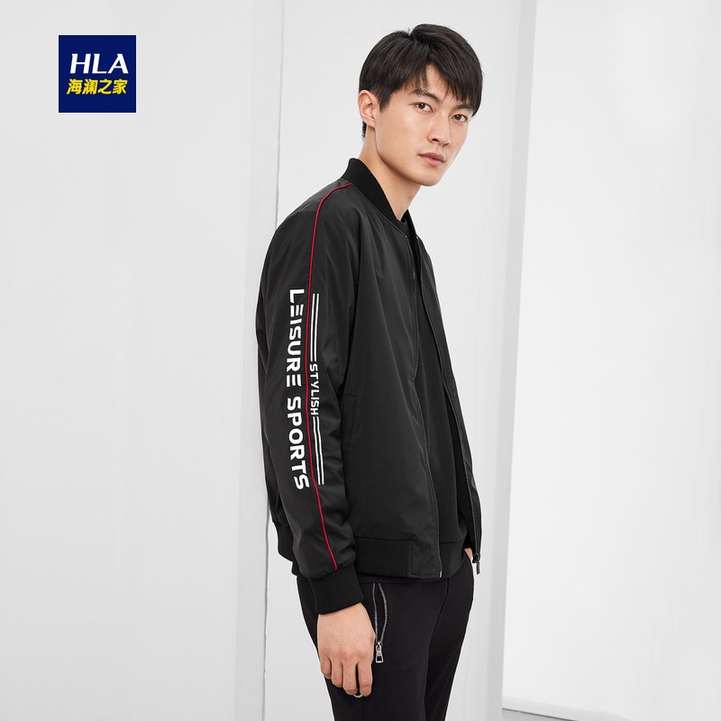 HLA海澜之家棒球领字母拼接夹克2019秋季休闲时尚外套男 HWJAD3R190A 黑色K0 185/100A/XXL