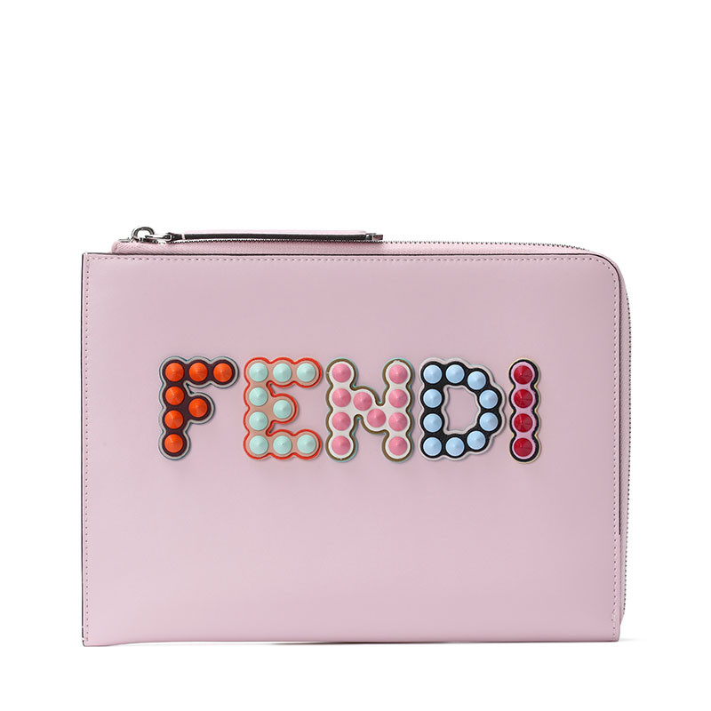 FENDI/芬迪 女手包色铆钉字母手拿包 8M0363 粉色