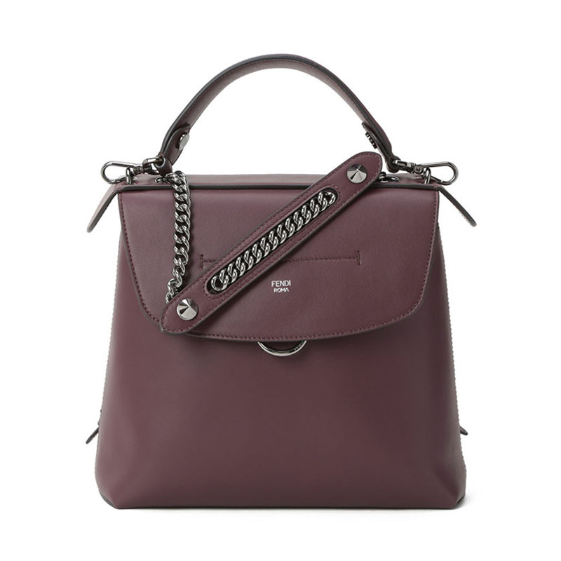 FENDI/芬迪 女包圆环磁扣斜挎双肩背包 8BZ042 浆果紫