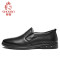 兽霸男鞋2019新款商务休闲鞋真皮圆头低帮套脚皮鞋头层牛皮一脚蹬 黑色 43码