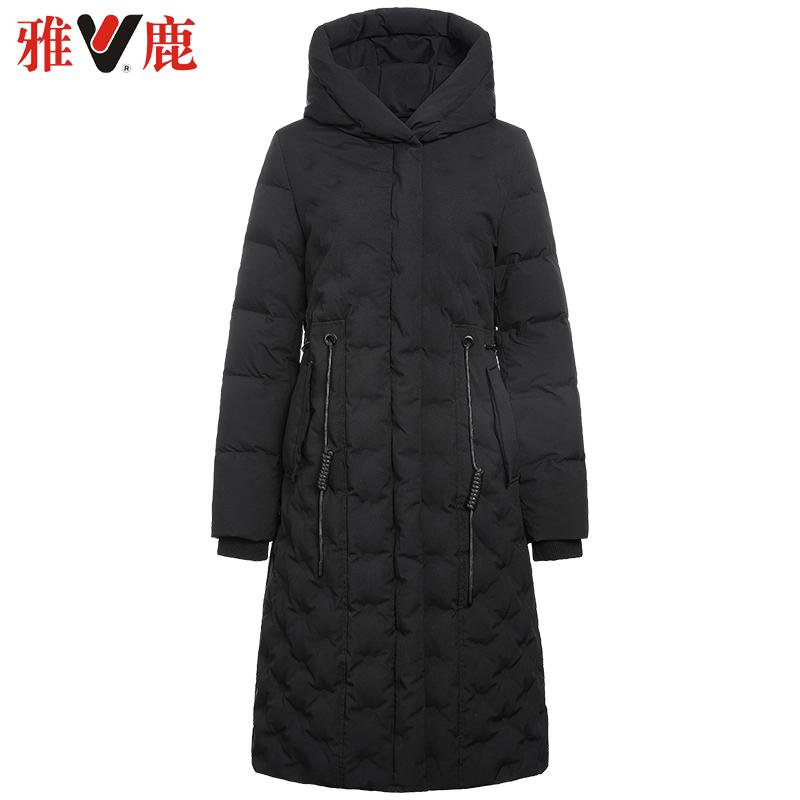 yaloo/雅鹿羽绒服女中长款2019新款宽松时尚加厚鸭绒过膝羽绒服女_1 L 黑色