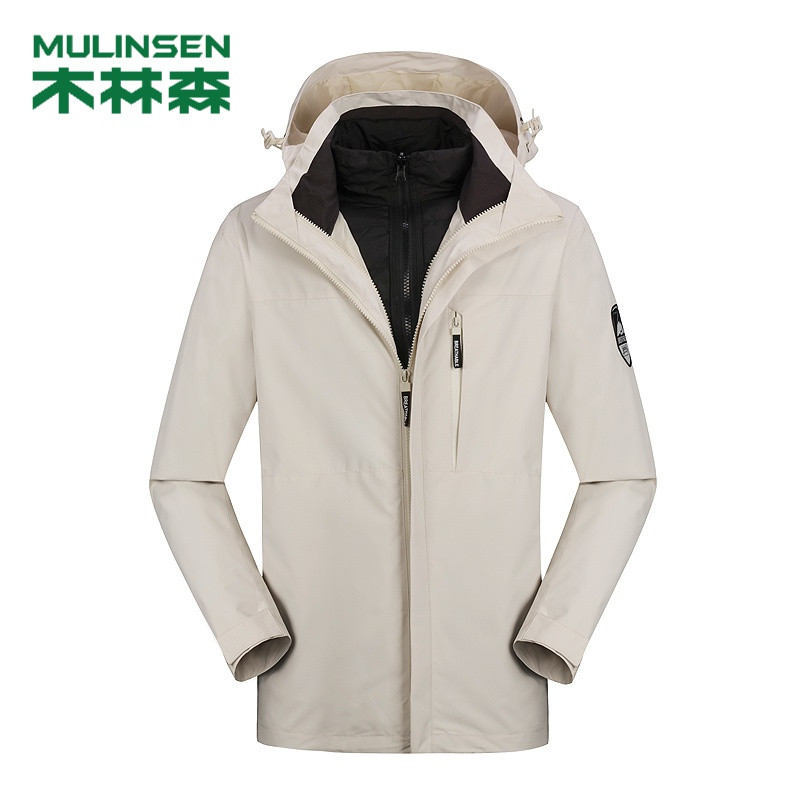 木林森(MULINSEN)三合一两件套羽绒棉内胆冲锋衣加绒加厚保暖锁温钓鱼服户外服 XL 男款-象牙白