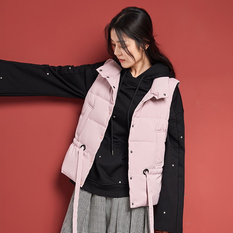 鸭鸭2019秋冬羽绒马甲女收腰羽绒服女个性抽绳绑带时尚潮D-531702 165/88A 粉红