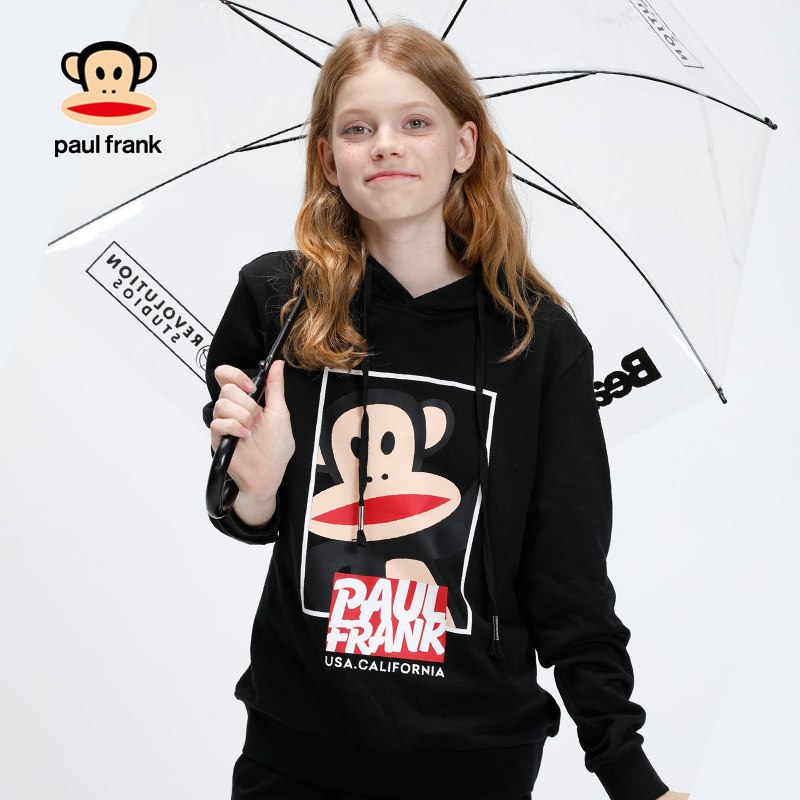PaulFrank/大嘴猴卫衣女2019秋季连帽印花宽松日系秋装上衣 L 黑色