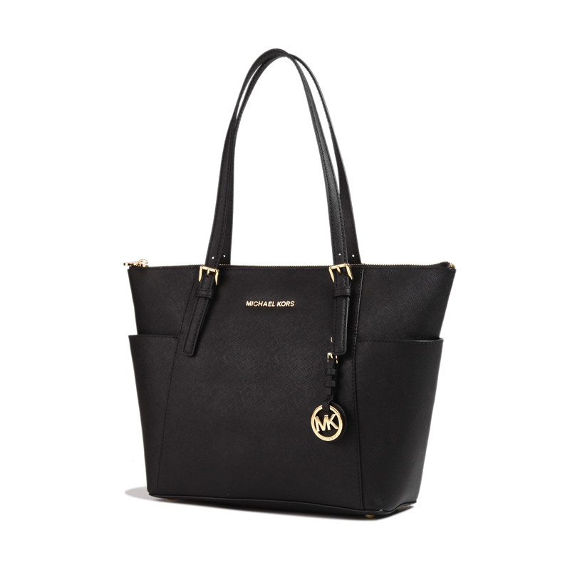 Michael Kors 女士中号双层皮质tote包单肩手提包30F2GTTT8L 黑泽