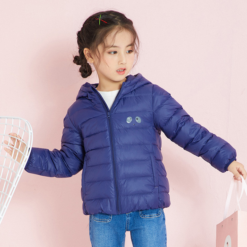 千仞岗2019新品童装羽绒纯色女童连帽羽绒外套239813 90 水墨蓝