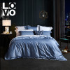 LOVO乐蜗家纺罗莱生活出品60S长绒棉四件套件纯棉全棉简约纯色床单床上用品 蓝色 200*230cm