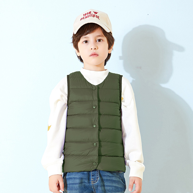 千仞岗2019新品童装羽绒马甲纯色甜美轻薄羽绒服239800 130 海藻绿