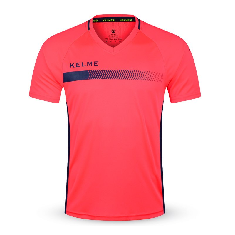 kelme卡尔美官方旗舰足球服短袖定制男比赛训练运动队服印字球衣 L 荧光红/深蓝