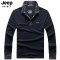 JEEP/吉普男士长袖t恤男2019新品翻领套头商务休闲男装打底polo衫A245 M 蓝色