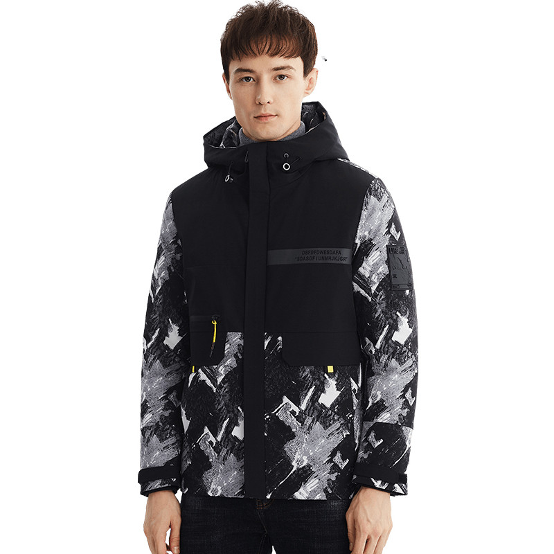 雪中飞2019冬季新款羽绒服男士潮流短款连帽百搭保暖外套 175 黑色