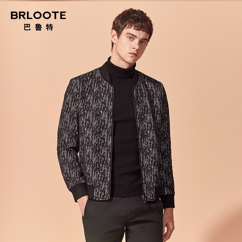 Brloote/巴鲁特羊毛花纱夹克男青年2019秋冬季立领时尚休闲潮外套花灰 185/104A 默认颜色