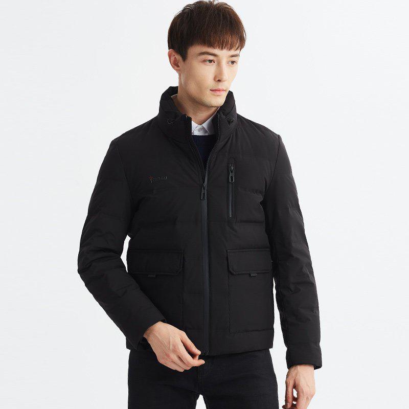 雪中飞羽绒服男短款中年男士加厚保暖冬装2019冬季新款反季外套厚_1 175/92A 黑色