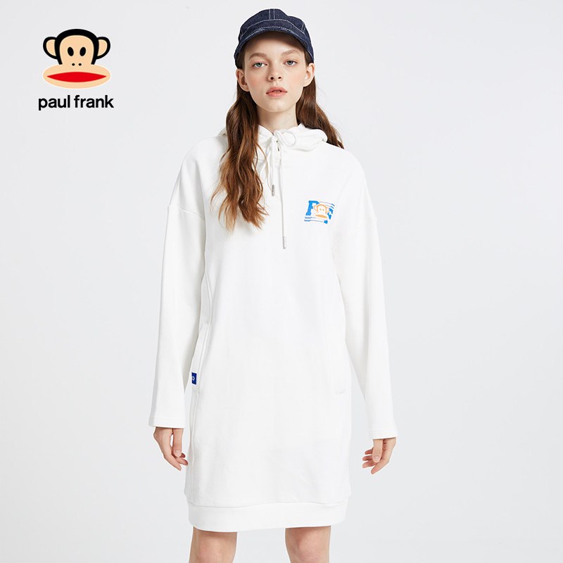 PaulFrank/大嘴猴2019秋季新款连衣裙女学生潮纯棉长袖韩版连帽 XL 白色