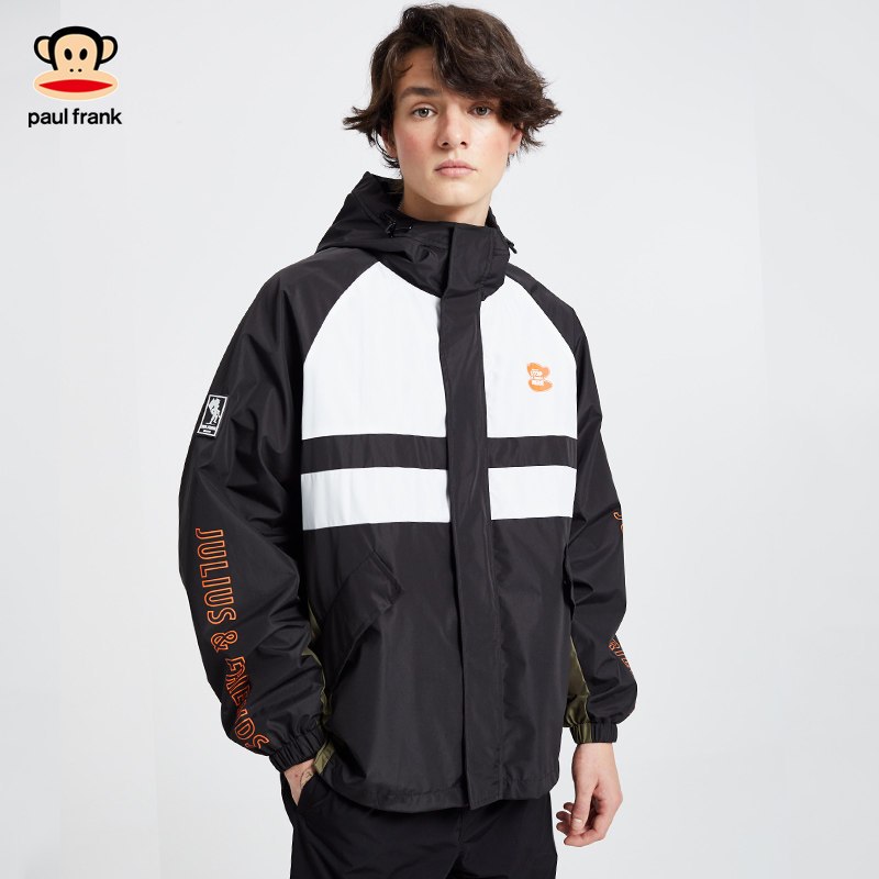 PaulFrank/大嘴猴2019秋季风衣男韩版黑白撞色ins薄款连帽外套 XXL 混色