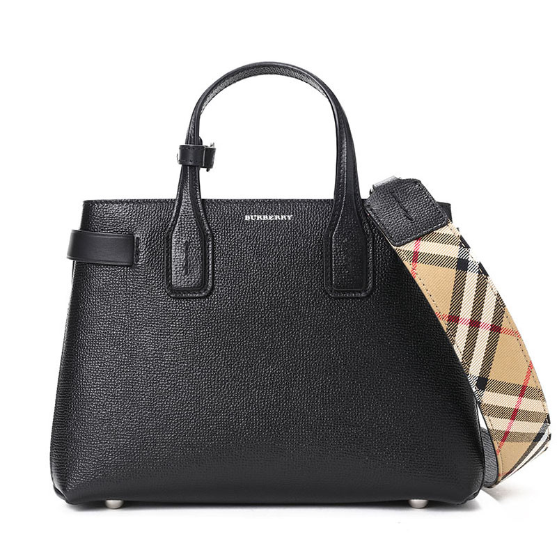 BURBERRY/博柏利 女包小号Banner格纹肩带手拎包 4076636 黑色