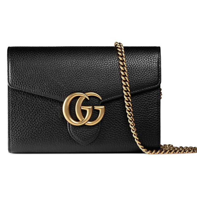 GUCCI古驰女包黑色牛皮金色互扣式双G图案女士单肩包斜挎包401232A7M0 黑色