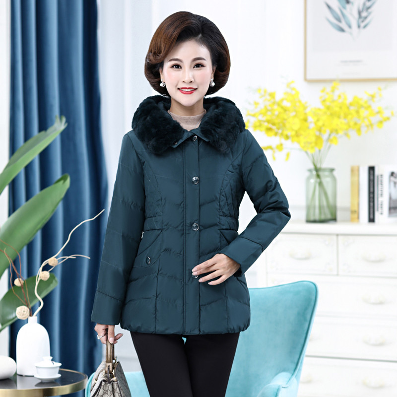 雪暖冬季大码妈妈装中老年羽绒服女短款加厚 185 墨绿