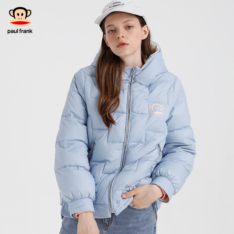 PaulFrank/大嘴猴2019冬季羽绒服女装短款保暖白鸭绒时尚羽绒衣X XL 天蓝