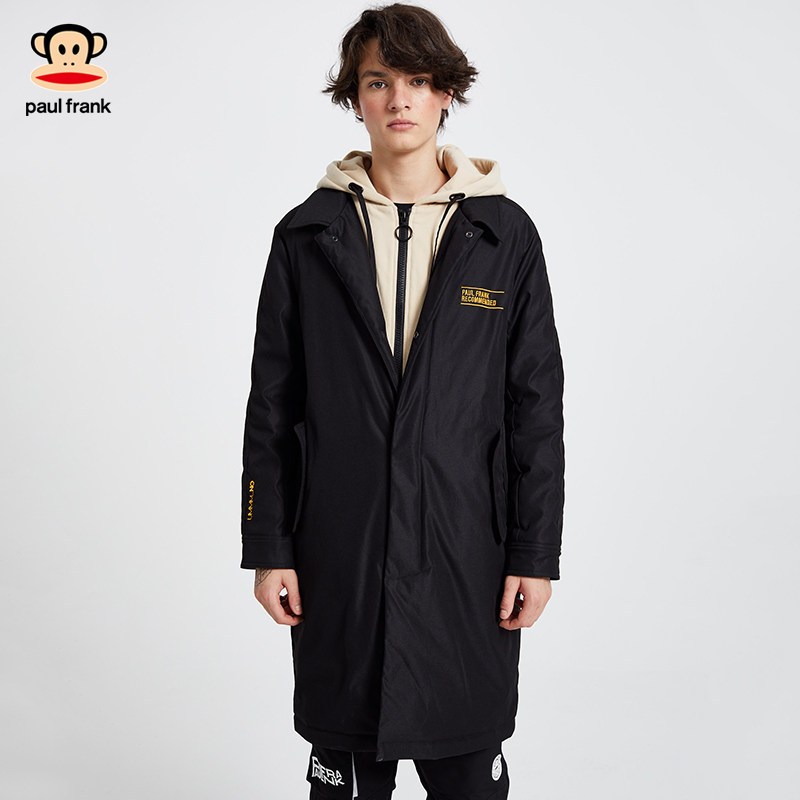 PaulFrank/大嘴猴2019秋冬羽绒服宽松连帽中长款假两件外套X XXL 黑色
