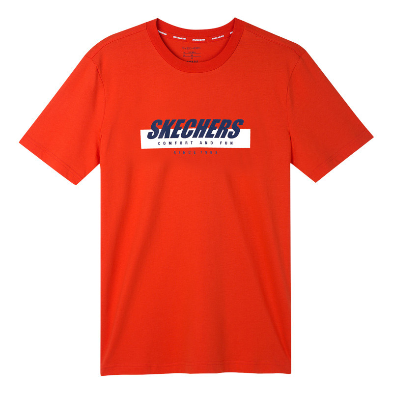 Skechers斯凯奇男装夏季新款短袖T恤衫字母印花 SDAMS18B006-A17 XL 橘红色