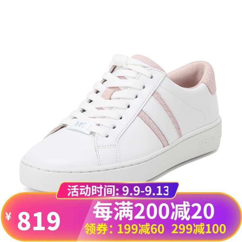 MICHAEL KORS 迈克·科尔斯 MK女士 皮革系带运动鞋板鞋 43T9IRFS3L OPWHT-SF-PNK-白色柔粉色拼色 7M