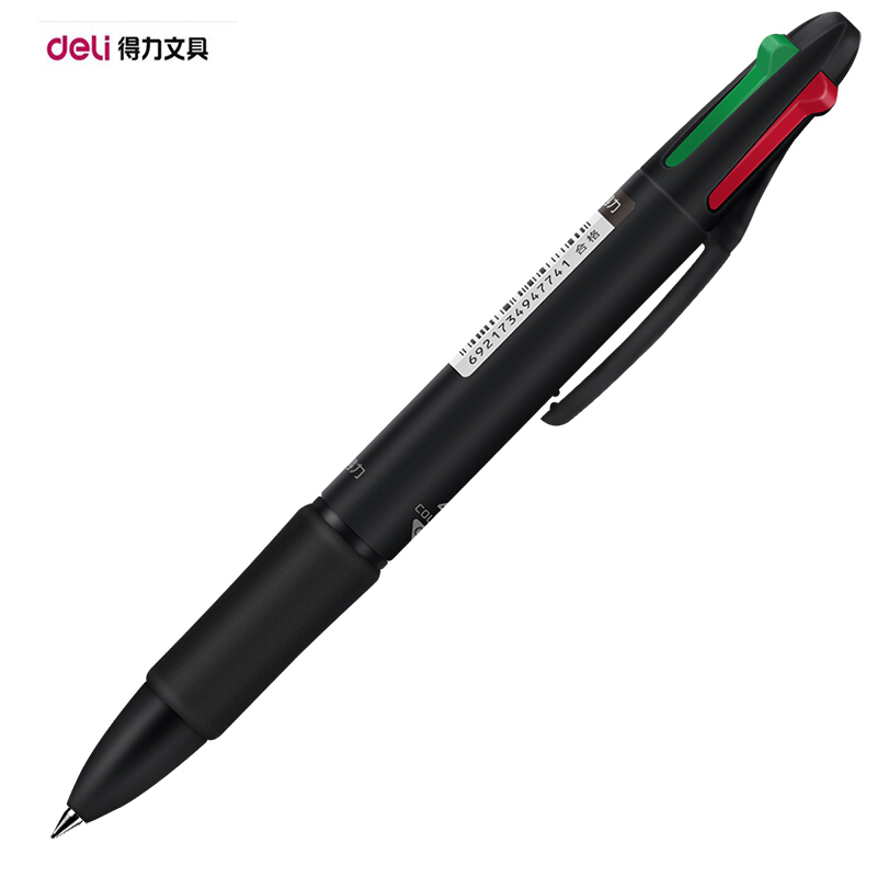 【精选】得力(deli) 33390多功能0.7mm四色按动式圆珠笔原子笔油圆珠笔 (黑红蓝绿)12支/盒 绿色
