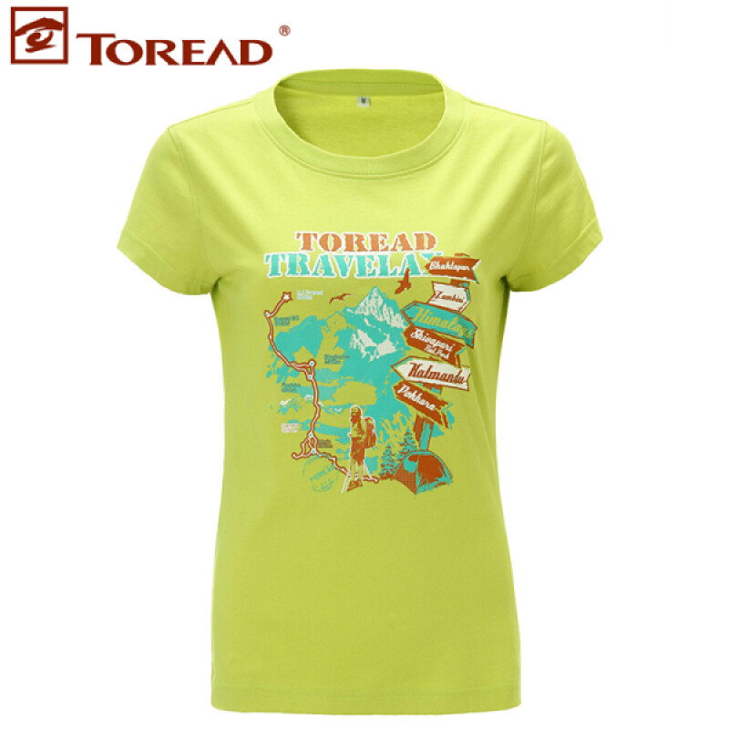 探路者（TOREAD）户外春夏男女休闲圆领运动速干短袖T恤TAJD81885/TAJD82886 XS TAJD82886-D37X樱草绿（女）