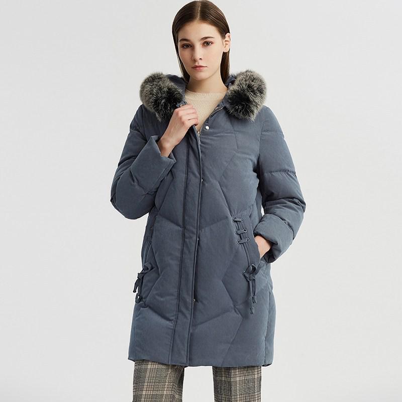 雪中飞反季羽绒服女2019新款冬季连帽毛领防寒外套中长款显瘦冬装_1 175/XL 灰色